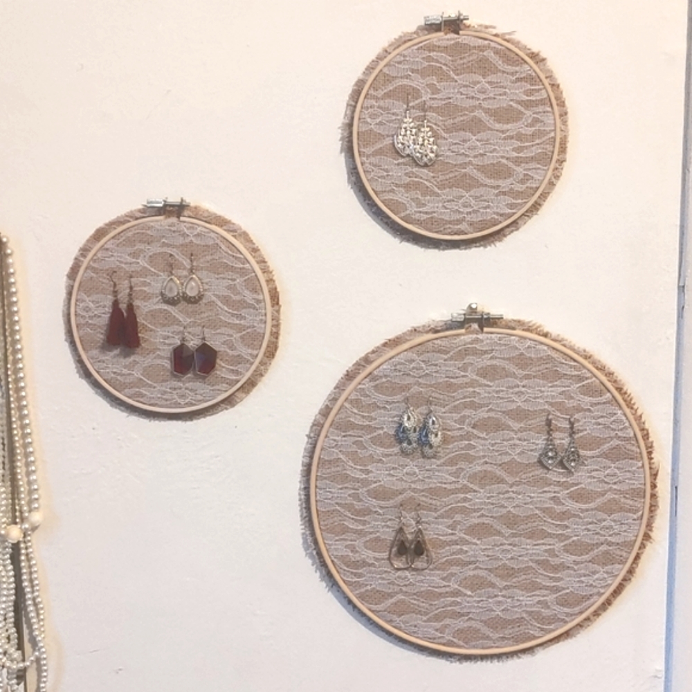 Handmade Wall Burlap earring holder & organizer set - one 10 inch & two 6 inch